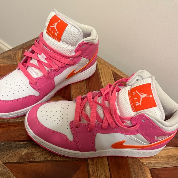 Nike mid air jordan pink white and orange - Picture 3 of 5